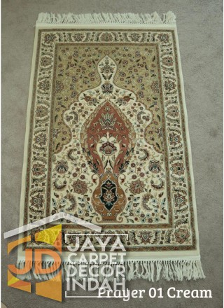 Sajadah Imam  Solomon  motif Prayer 01 Cream ukuran 80 cm x 120 cm 